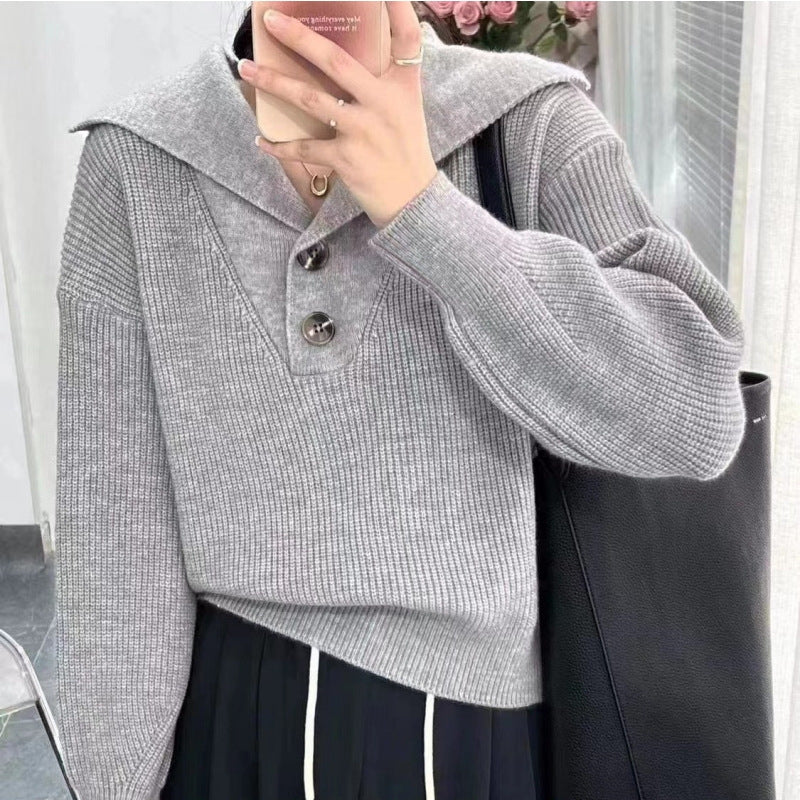 Femme Strik-Polo-Sweater med knapliste Stilla