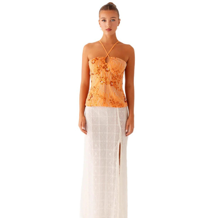 Dame glitrende korse med blomsterdesign og glitrende applikationer
