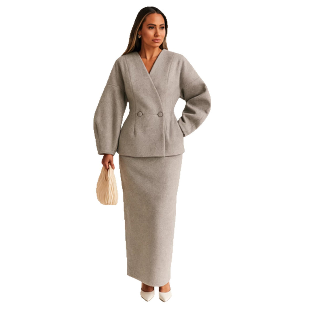 Dame Elegant Blyantkjole med Chic Blazer Top og Puffærmer Skovae