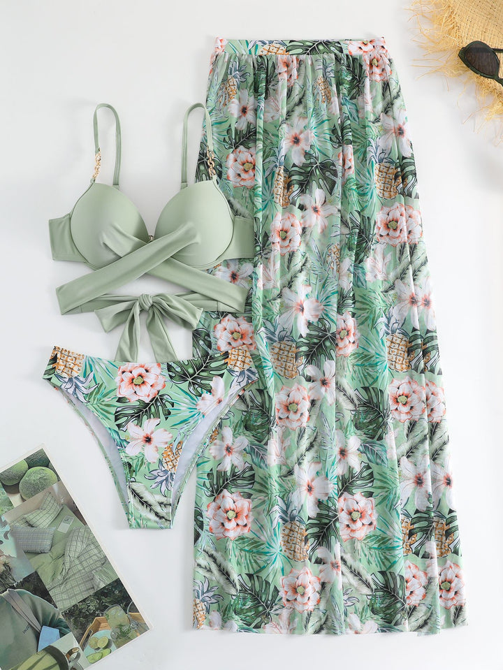 Dame bikini sæt med usædvanlig indpaknings-top og blomsterdække Skovae