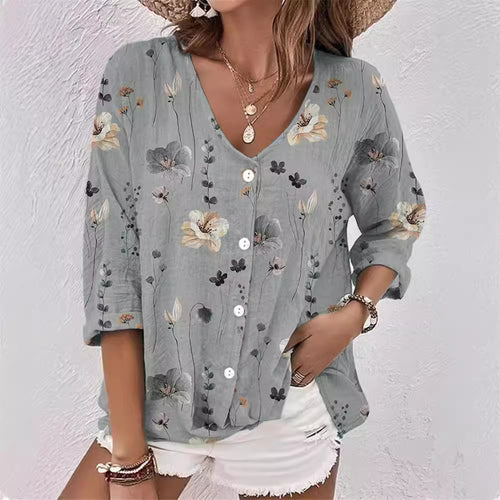 Dame Legende Bluse med blomsterdesign og knapper Stilla
