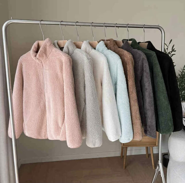Kvinder Fluffy Fleece Jakke med Høj Krave og Lynlås Stilla