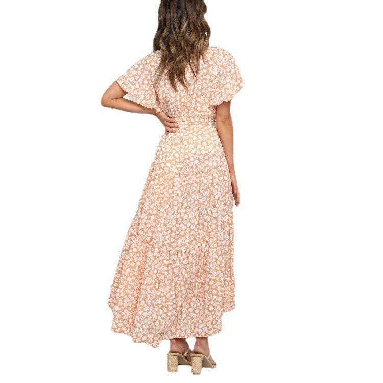 Femme Floral Vaffel Maxikjole med Flæser Stilla
