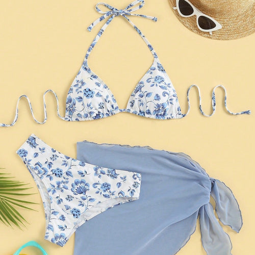 Dame Triangel-Bikini med elegant indpakket nederdel Skovae