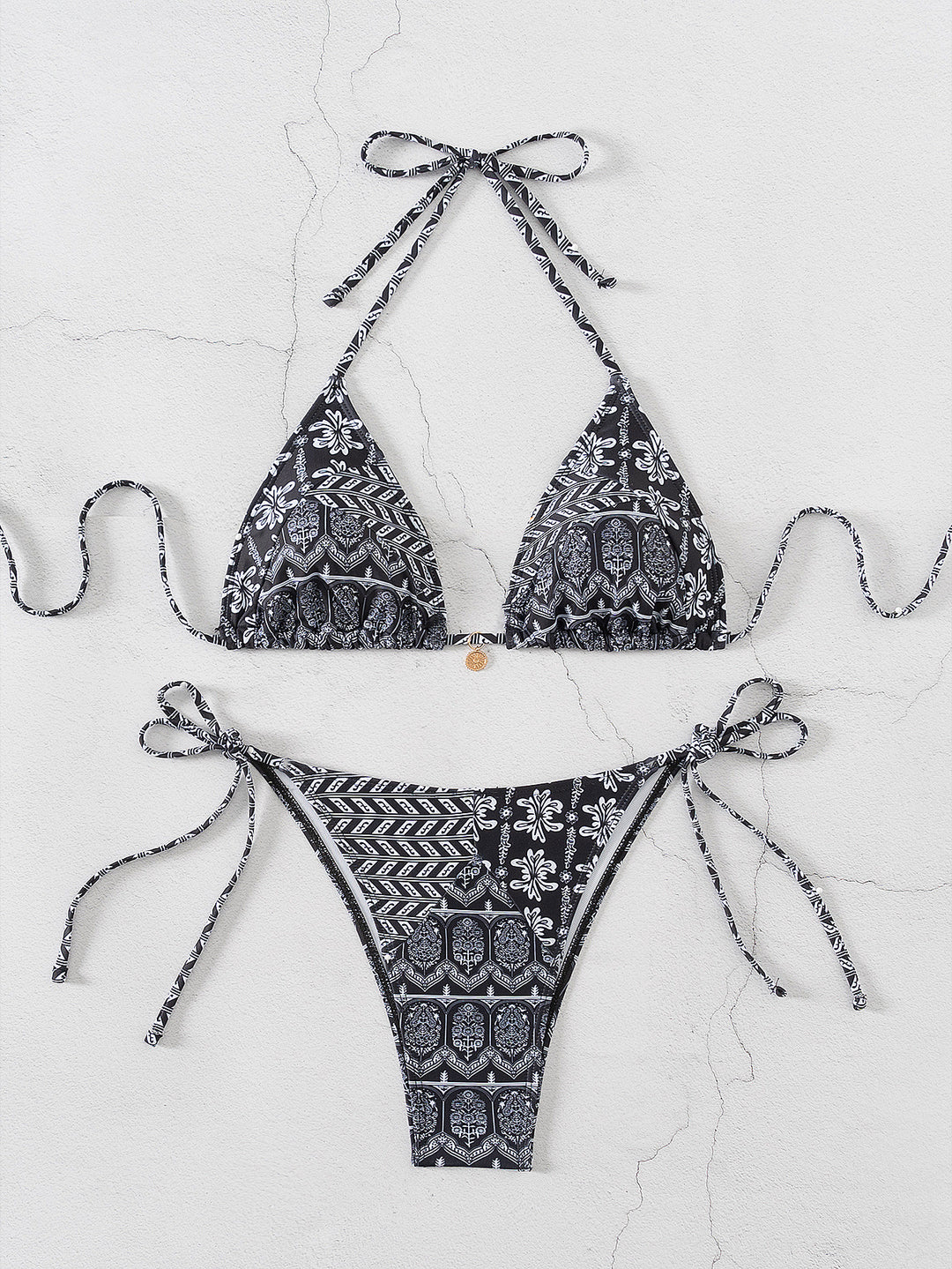 Dame triangel-bikini med legende palmeprint Skovae