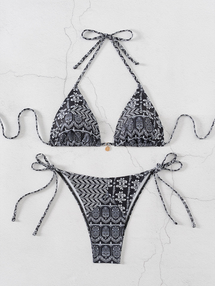 Dame triangel-bikini med legende palmeprint Skovae