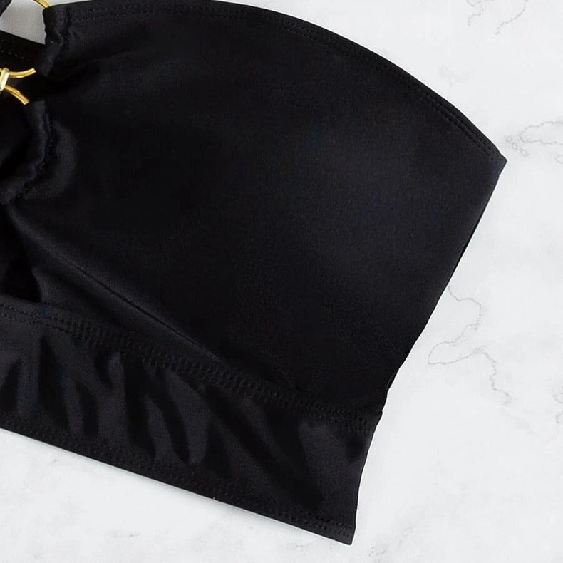 Dame bandeau bikini top med dekorative ring accenter Skovae