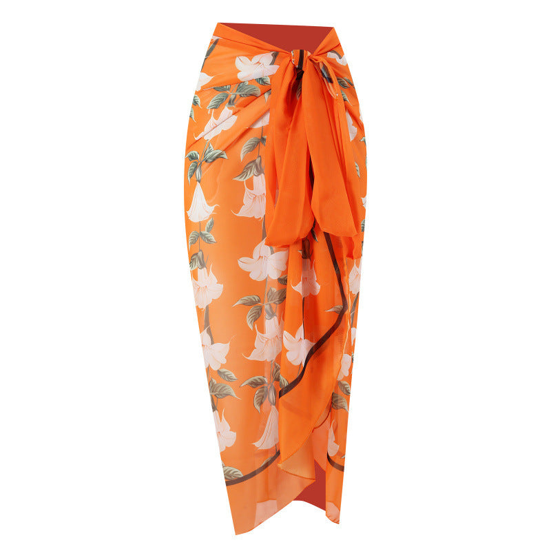 Dame bikini-sæt med blomster-rüschdesign og elegant indpakningsskørt Skovae