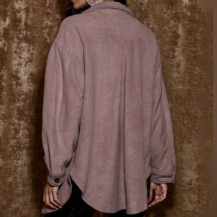 Damer Oversized Fleece-Pullover med lommer og knapbar krave Stilla
