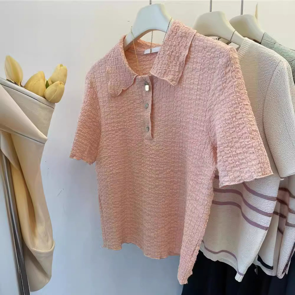 Femme Struktureret Knap-Bluse Stilla