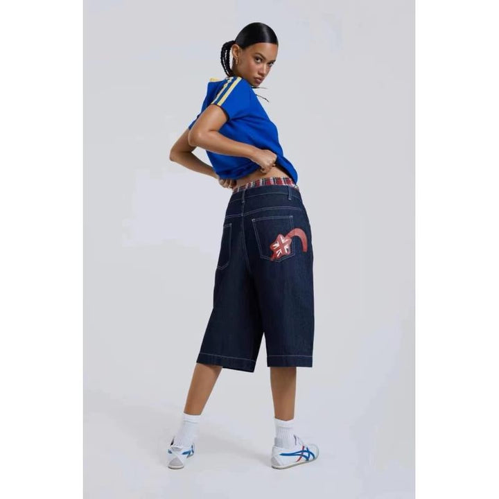 Dame Højskårne Grafiske Denim Culotte Shorts Stilla