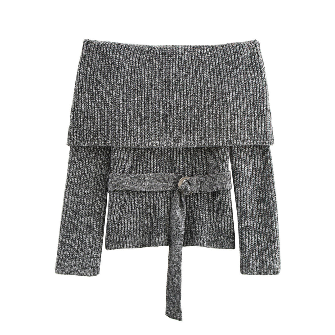 Femme Off-Shoulder Strikpullover med Taljebælte Stilla