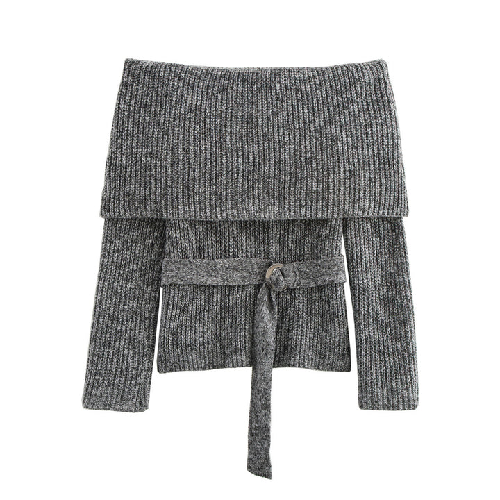 Femme Off-Shoulder Strikpullover med Taljebælte Stilla