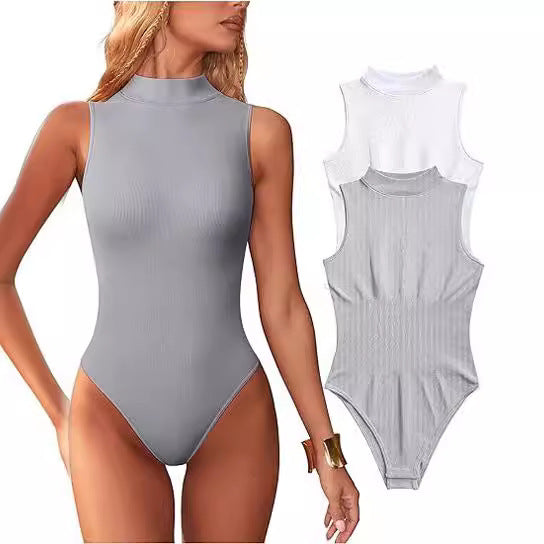 Dame bodysuit med elegant ståkrave og struktureret overflade Stilla