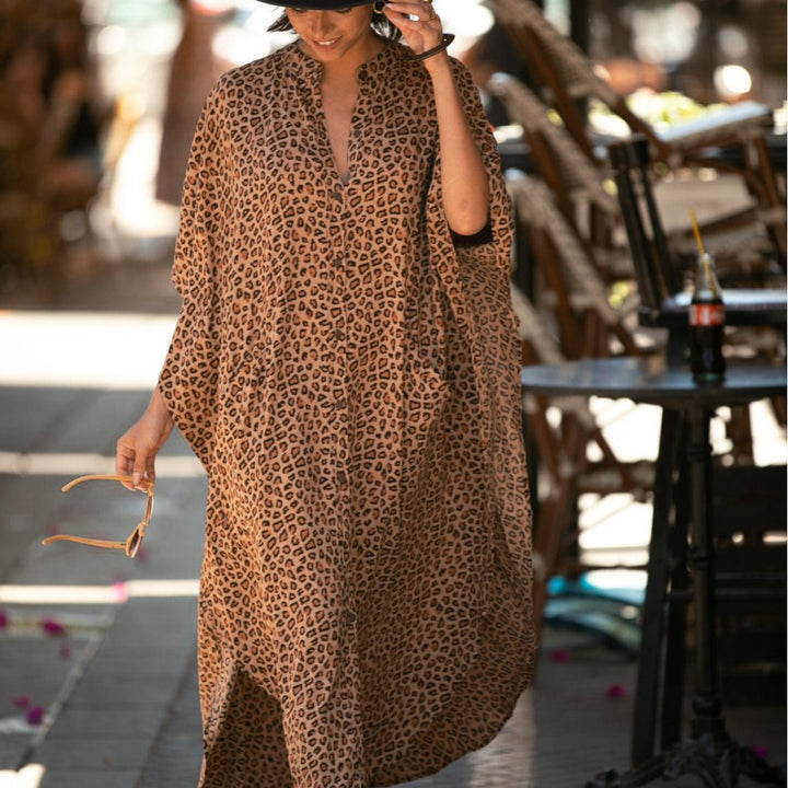 Dame Kaftan med stilfulde striber og knapliste Stilla