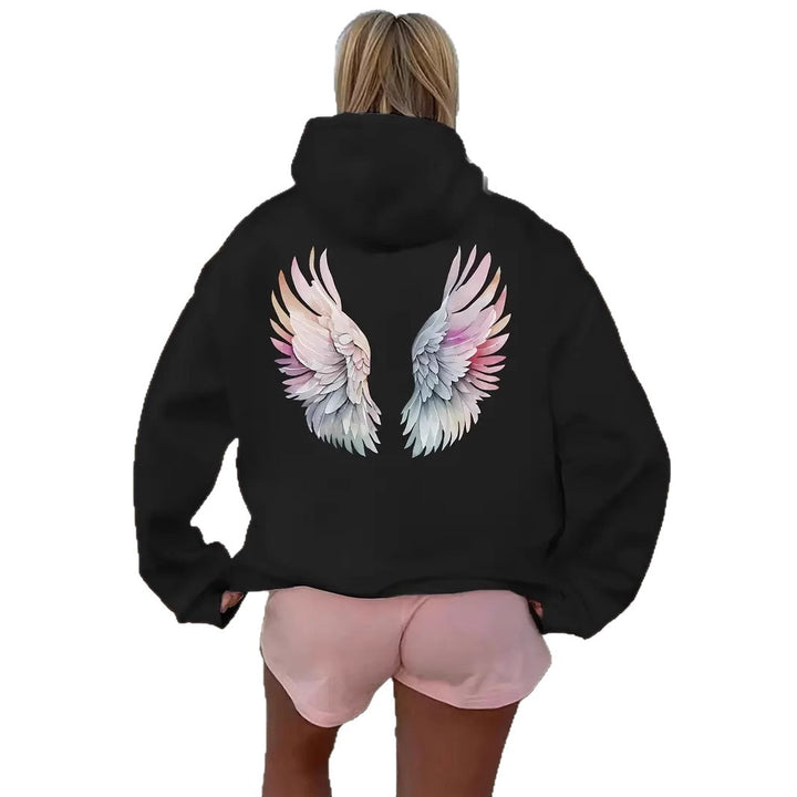 Dame hoodie sweatshirt med fantasifuld vingemotiv Skovae