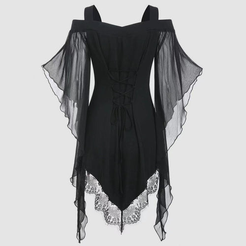 Dame elegant bluse med kolde skuldre og blonder Stilla