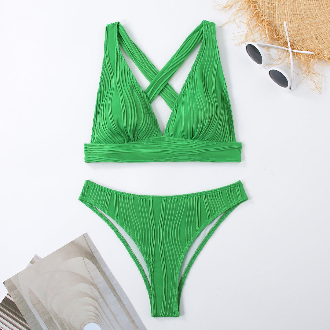 Dame Stribet Bikini med raffineret kryds-design Skovae