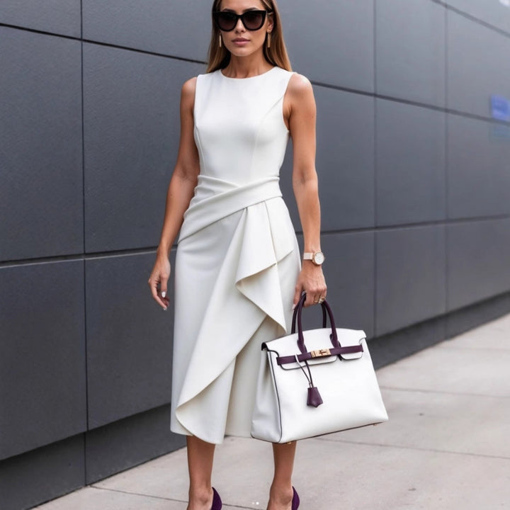 Dame Elegant Asymmetrisk Midi-Kjole Stilla