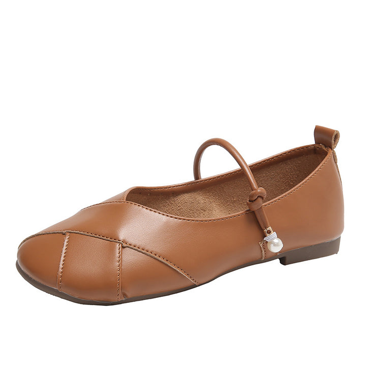 Dame Elegant Strappy Ballerina Flats med Perle-detalje Stilla