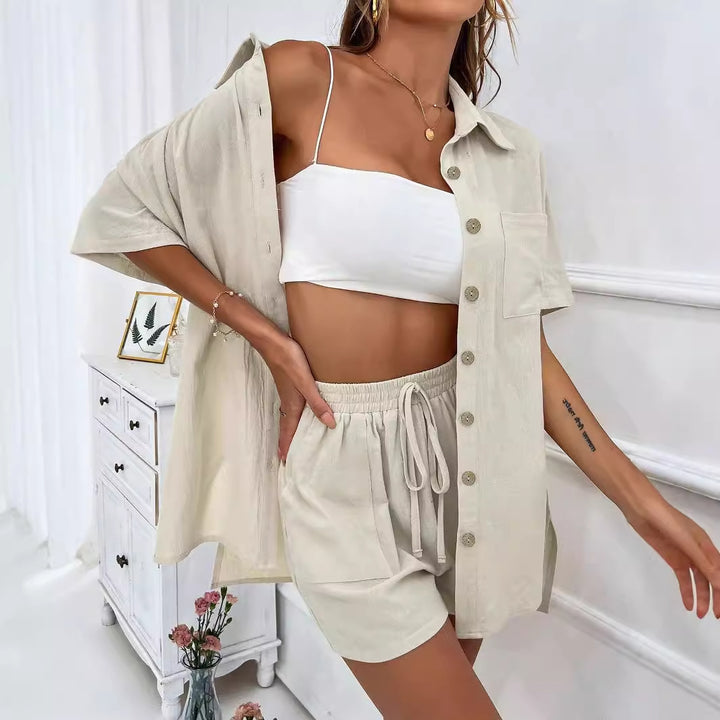 Damer Sommerligt Loungewear sæt med Kortærmet skjorte og Shorts Stilla