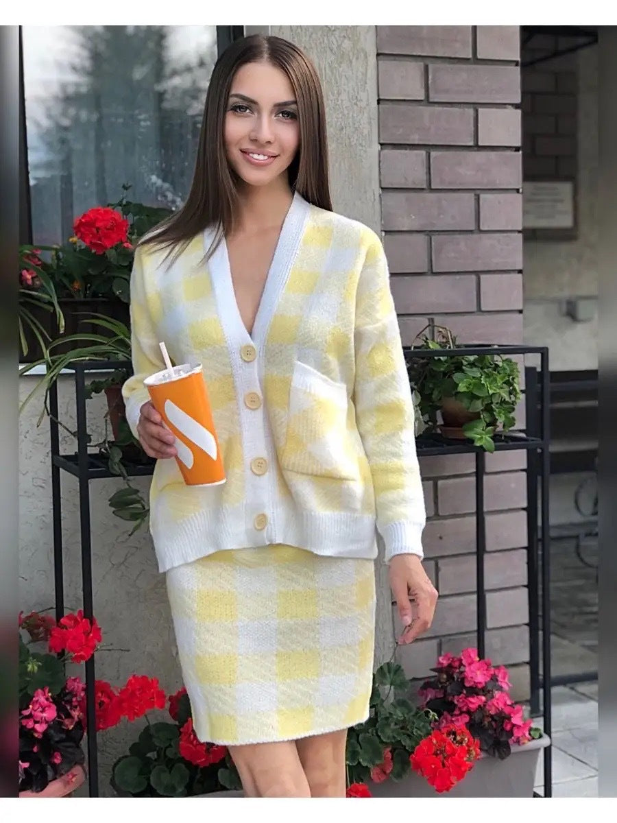 Femme Cozy Ternet Strikcardigan og Nederdel Sæt Stilla