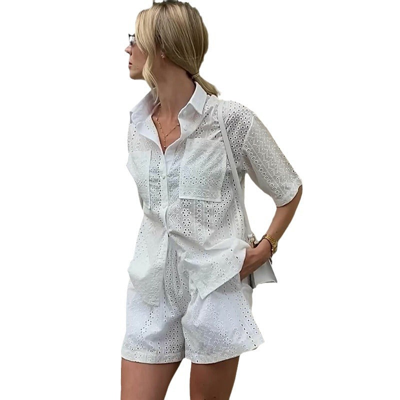 Damen Elegant og luftig kortærmet bluse- og shorts-sæt Stilla