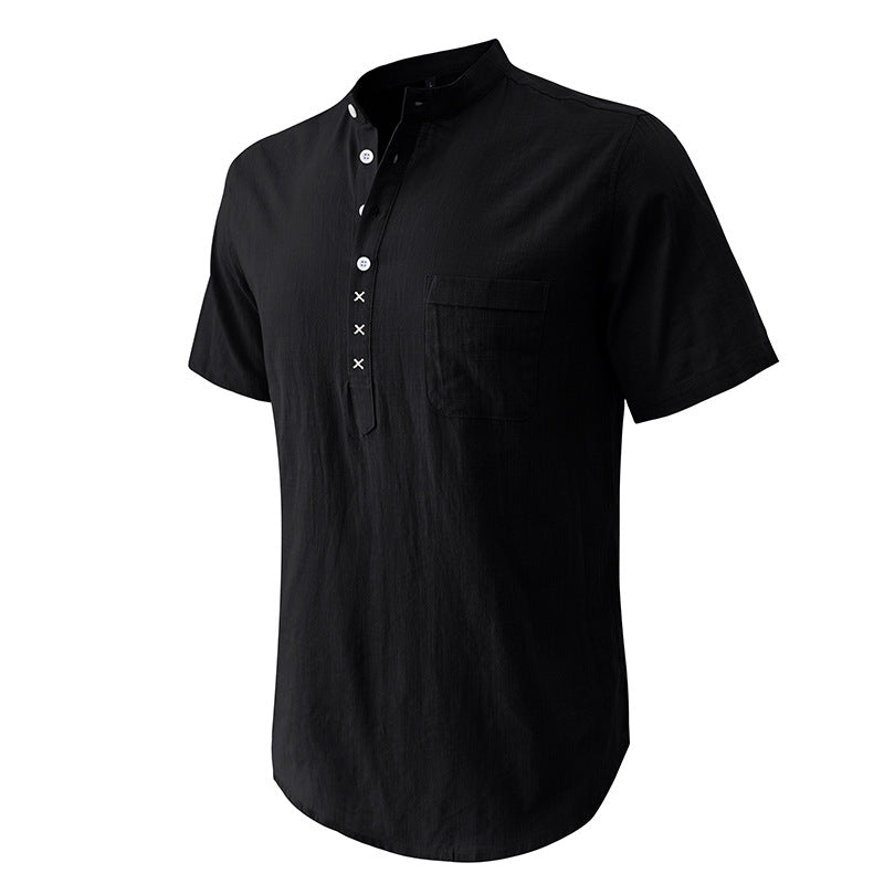 Herre kortærmet Henley-shirt med struktureret krave og elegante knapdetaljer Stilla