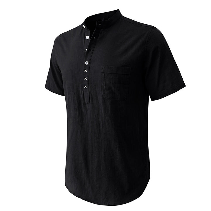 Herre kortærmet Henley-shirt med struktureret krave og elegante knapdetaljer Stilla