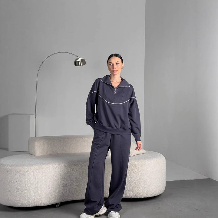 Dame sporty sweat suit sæt med halvlukning og afslappet pasform Skovae