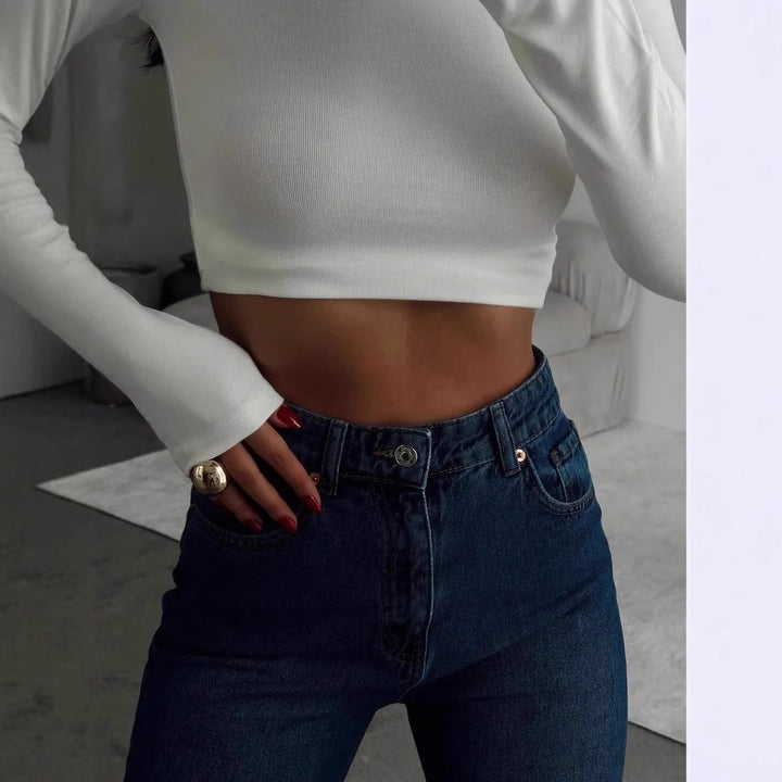 Dame moderigtig Tør-Fit Crop-Top med Ståkrave Skovae