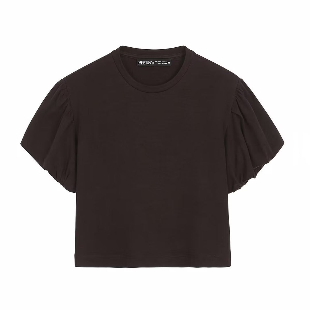 Dame moderigtigt crop-top med voluminøse puffærmer Skovae