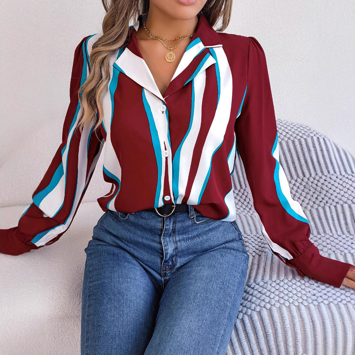 Dame Elegant Langærmet Bluse med moderne Stribemønster Stilla