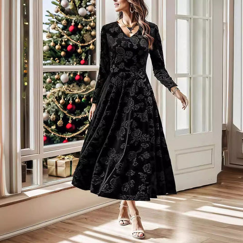 Dame elegant Maxikjole lavet af fint velour med blomster mønster Stilla