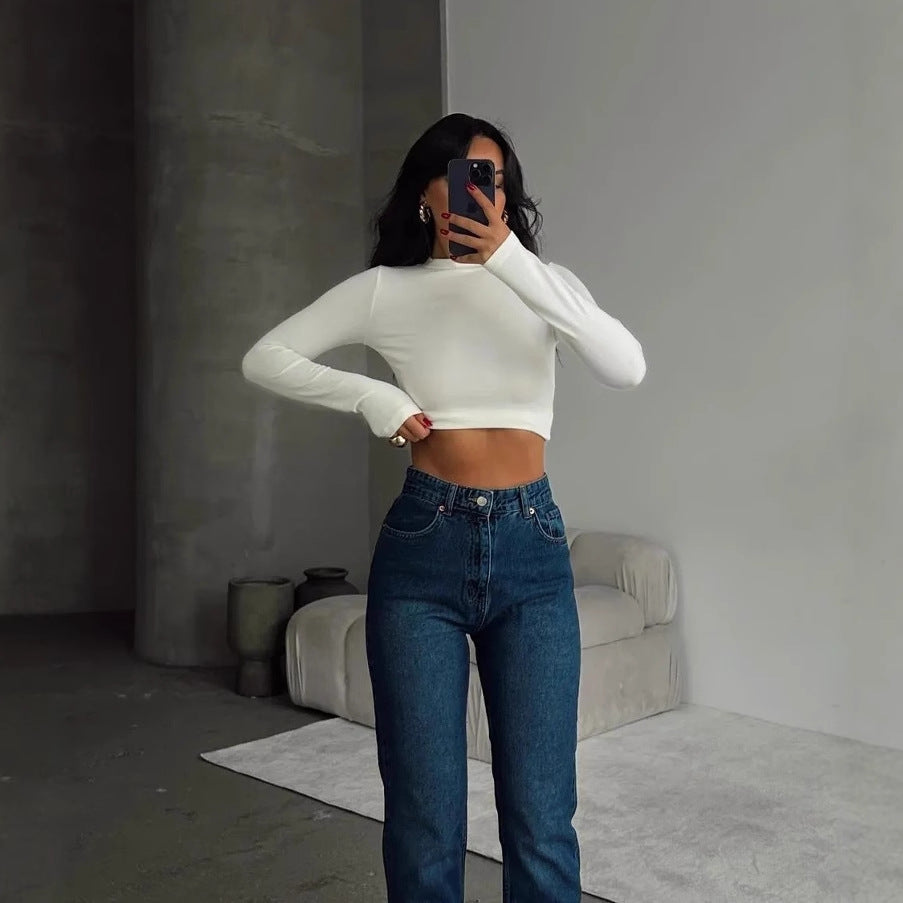Dame moderigtig Tør-Fit Crop-Top med Ståkrave Skovae