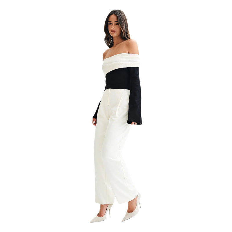 Dame Off-Shoulder Overdel med Kontrastærmer Stilla
