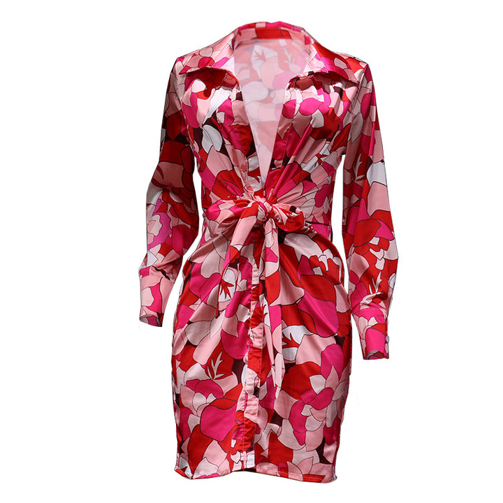Dame Elegant Wrap Kjole med blomsterdesign og lange ærmer Stilla