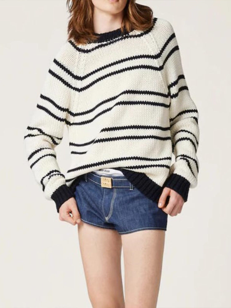Kvinders fashionable stribede sweater lavet af tyk strik Stilla