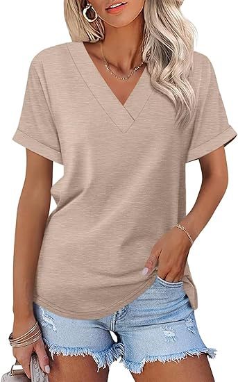 Dame afslappet V-hals T-shirt med løst snit Stilla