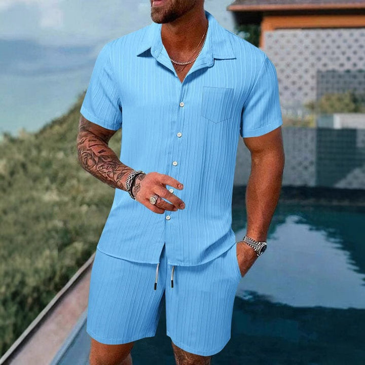 Herren kortærmet skjorte og shorts sæt med struktureret design Stilla