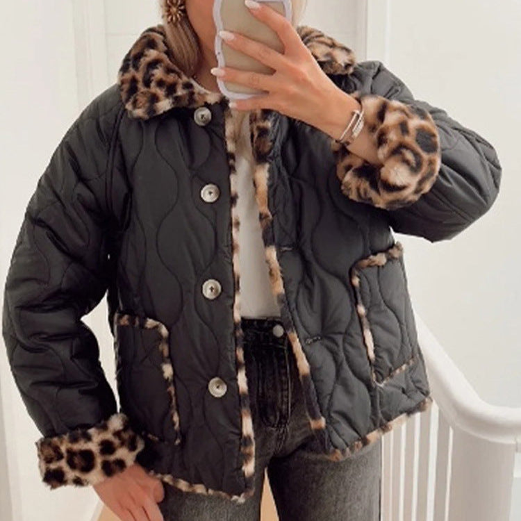 Dame Kunstpelsjakke med mode leopardmønster og komfortabel pasform Stilla