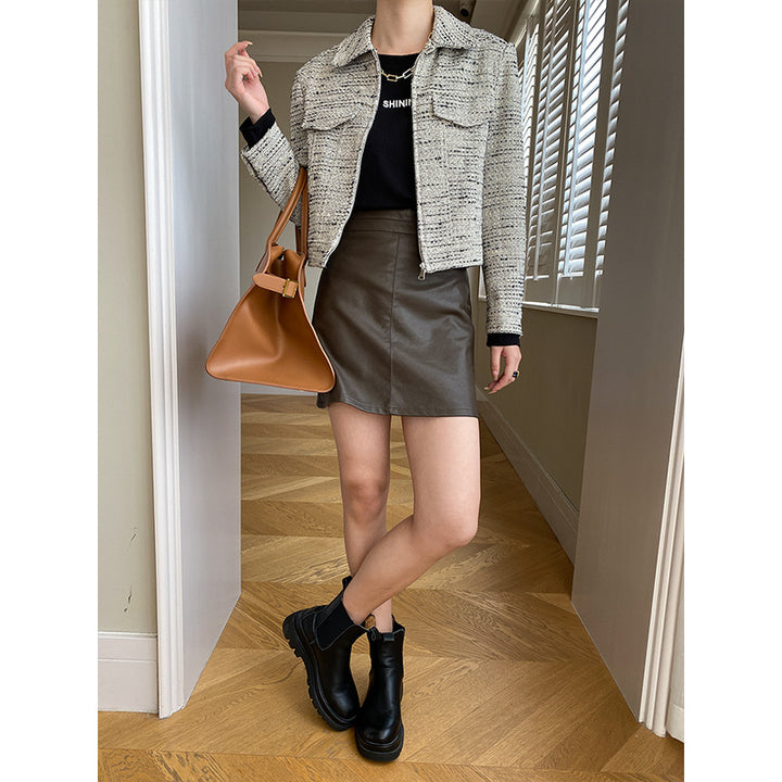 Dame Mode Boucle Jakke med Chesterfield Krave Stilla