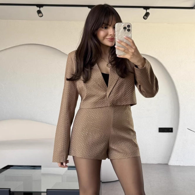 Dame Elegant og moderne Blazer-Shorts-Sæt med struktureret design Stilla
