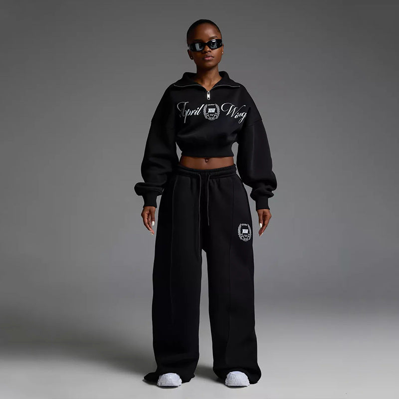 Stilla | Trendy Trykt Sweatshirt Snor Bukser Sæt