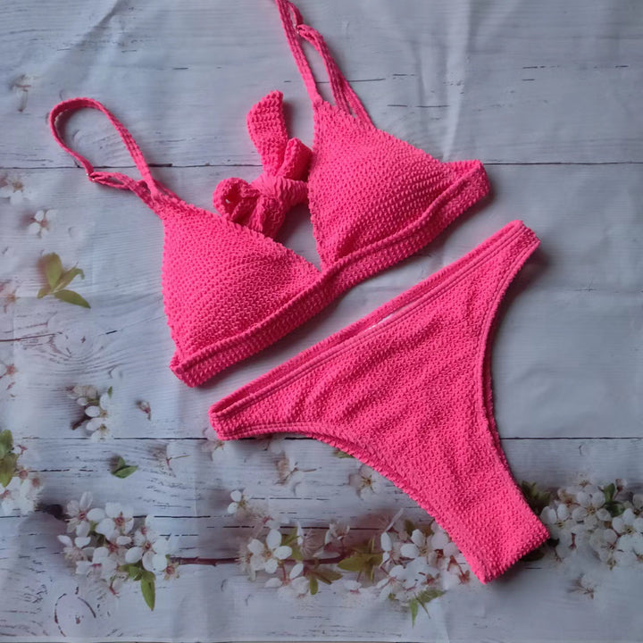 Dame Woven Triangle Bikini Sæt med justerbare stropper Stilla