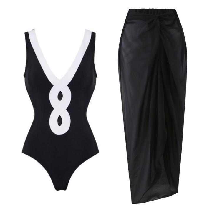 Damer elegant V-udskæring bikini med stilfuld omslagsskørt Skovae