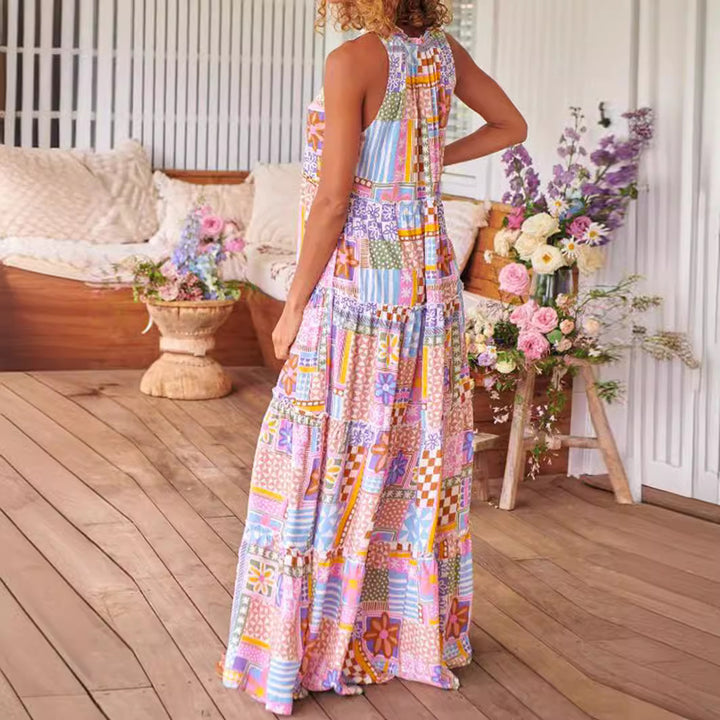 Dame Maxikjole med farverigt patchwork-design Stilla
