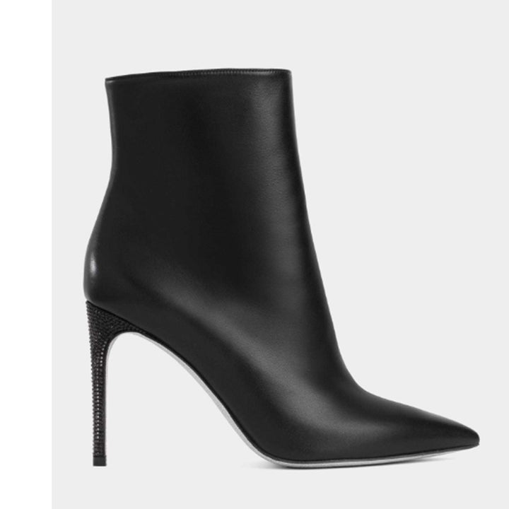 Femme spidse læderstøvletter med skulptureret stiletto-hæl Stilla