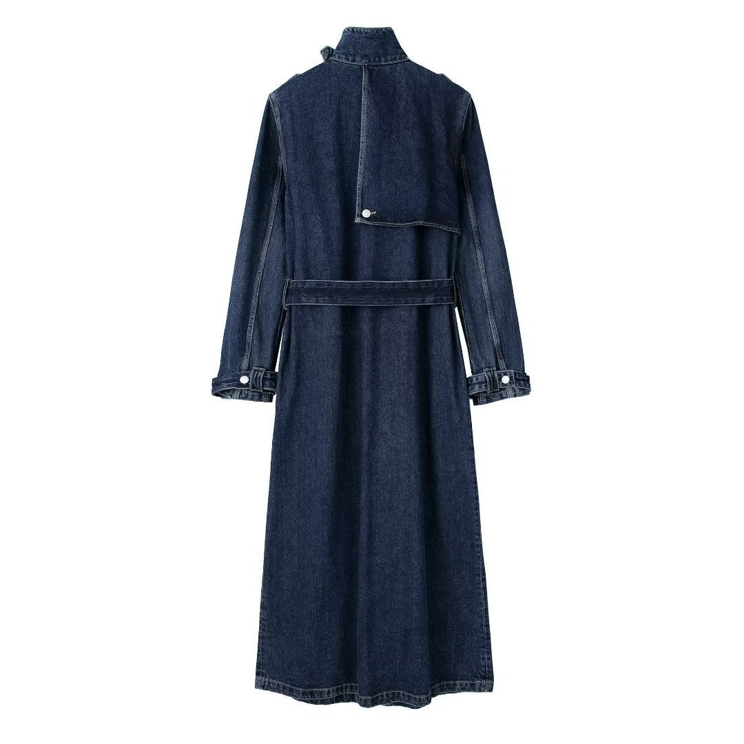Stilla | Fashionabel Denim Belte Lang Trench Coat
