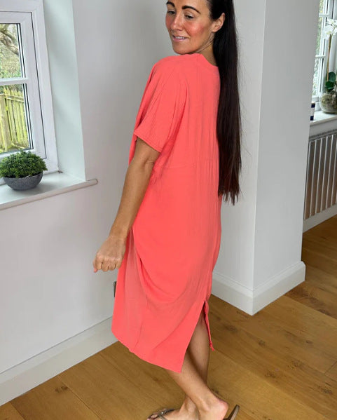 Dame Relaxed Fit Midikjole med sidelæg Stilla